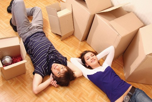 Packed moving boxes ready for transport in Surrey